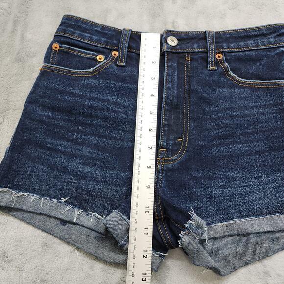 Abercrombie & Fitch Shorts Womens 26/2 Blue High Rise Short Cuffed Stretch Denim - Picture 8 of 11